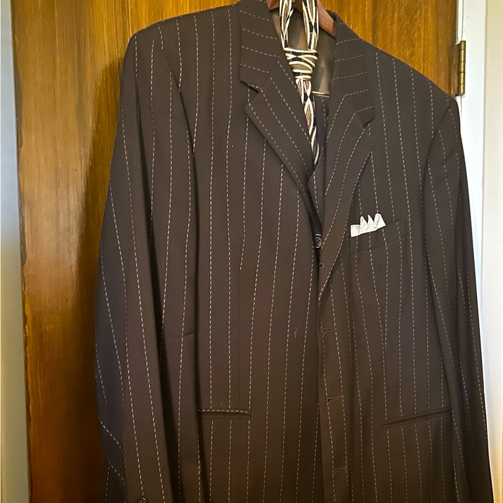 Men’s Three Piece Carlo Mandrone Brown Pinstripe Suit